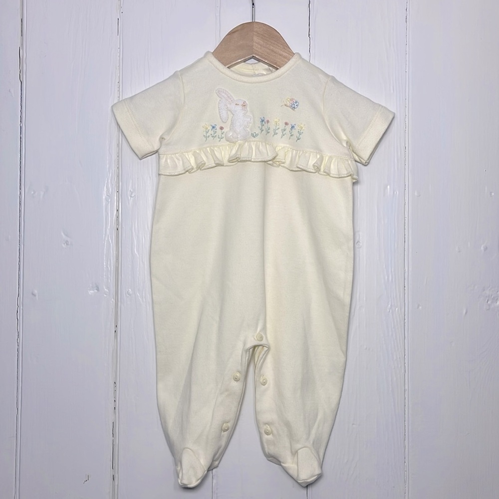 MELA WILSON NWT Heirloom 100% Cotton Embroidered Flower Bunny Footie Jumpsuit